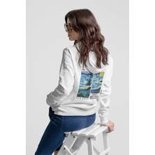 Nevermind Unisex Oversize Hoodie – Van Gogh Starry Night Baskılı Kapüşonlu Sweatshirt, Rahat Kalıp