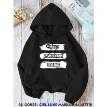 Nevermind Unisex Vıkıng Valhala Baskılı Oversize Baskılı Kapşonlu Sweatshirt 3 Iplik