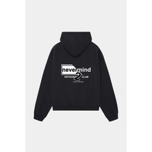 Nevermind Streetwear Oversize Hoodie – Siyah Baskılı Kapüşonlu Sweatshirt