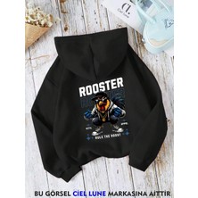 Nevermind Unisex Rooster Baskılı Oversize Baskılı Kapşonlu Sweatshirt 3 Iplik