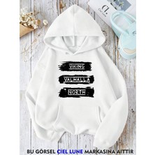 Nevermind Unisex Vıkıng Valhala Baskılı Oversize Baskılı Kapşonlu Sweatshirt 3 Iplik
