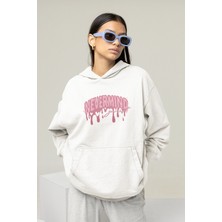 Nevermind Unisex Oversize Hoodie Sweatshirt – Pembe Baskılı Kapüşonlu