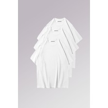 Nevermind Erkek & Kadın Beyaz %100 Pamuklu 3’lü T-Shirt Paketi