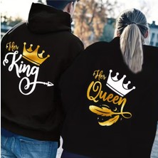 Nevermind Sevgili Çift Kombin King And Queen Baskılı Özel Tasarım Kapüşonlu Sweatshirt 2li Set Takım
