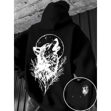 Nevermind Unisex Oversize Kurt Baskılı Siyah Hoodie – Doğa ve Gece Temalı Streetwear Sweatshirt
