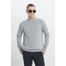 Altınyıldız Classics Erkek Gri Melanj Tüylenme Yapmayan Anti-Pilling Standart Fit Yarım Balıkçı Yaka Triko Kazak