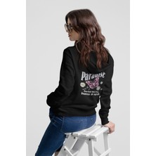 Nevermind Kadın Kapüşonlu Sweatshirt Paradise Yazı ve Kelebek Desenli Oversize Hoodie