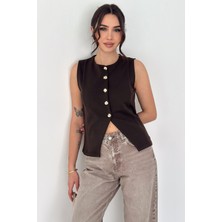 Noa Noa Kadın Altın Düğme Detaylı Kolsuz Bluz – Button Edge