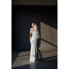 S&G Gelinlik  Krem Rengi Inci İşlemeli Gelin Duvağı