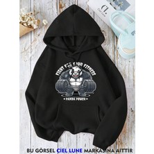 Nevermind Unisex Panda Power Gym Baskılı Oversize Baskılı Kapşonlu Sweatshirt 3 Iplik