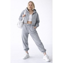 Noa Noa Kadın Crop Kapüşonlu Fermuarlı Sweatshirt – White Zip