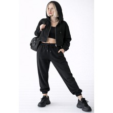Noa Noa Kadın Crop Kapüşonlu Fermuarlı Sweatshirt – White Zip