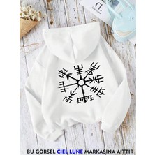 Nevermind Unisex  Viking Pusula Vegvisir Baskılı Oversize Baskılı Kapşonlu Sweatshirt 3 Iplik