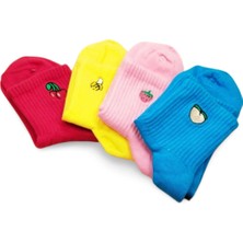 Moda Şahsenem Rengarenk Neşeli Meyve Baskılı Kadın Soket Çorap 4 Çift