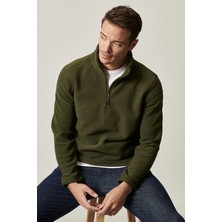 Altınyıldız Classics Erkek Haki Anti-Pilling Tüylenme Yapmayan Standart Fit Dik Yaka Polar Sweatshirt