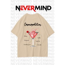 Nevermind Kadın Oversize Pamuk Tişört - Cosmopolitan Kokteyl Desenli
