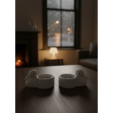 Modesta Home 2’li Figürlü Dekoratif Mumluk Seti Beyaz – Sevimli Tavşan Mumluk Masa Üstü Ev Aksesuarı