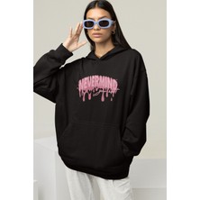 Nevermind Unisex Oversize Hoodie Sweatshirt – Pembe Baskılı Kapüşonlu