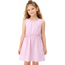 Çikoby Kız Çocuk Elbise Çizgili Pembe Kolsuz
