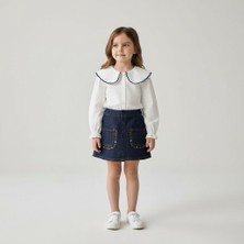 Yiğit Butik Kot Etekli Çiçek Nakışlı Kız Çocuk Alt Üst Takım