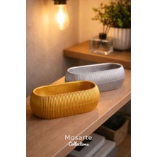 Mosarte Ribbed Modern Yivli Oval Tasarım Vazo / Dekoratif Obje 2'li Set