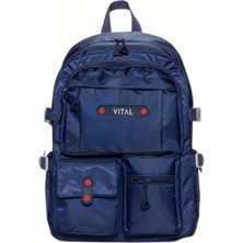 Vital Tablet ve Laptop Bölmeli Çok Cepli Su Geçirmez Okul Çantası – Lacivert (Lise & Ortaokul)