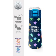Coral High Kids Lacivert Renkli Yıldız Desenli Pipetli ve Direkt Içim Çelik Termos 500 ml 38109