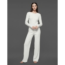 Merlot %100 Pamuk Pointelle Wide-Leg Pijama Altı