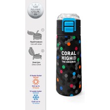 Coral High Kids Siyah Renkli Petek Desenli Pipetli ve Direkt Içim Çelik Termos 500 ml 38110