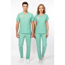 Nur Medikal Giyim Unisex Bermuda Mint Yeşili Aile Sağlığı Çalışanları Likralı Scrubs Üniforma Takım (Sağlık Bak. Yeni Yön. Uygun)