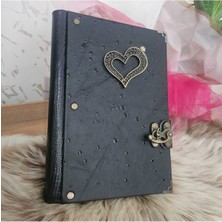 Legend Deri Kalp Aşkın Gözyaşı Damlaları Hakiki Deri Italyan Baskilı Desen El Yapımı Defter