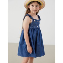 Lc Waikiki Yeni Sezon Çiçekli Kız Çocuk Jean Elbise