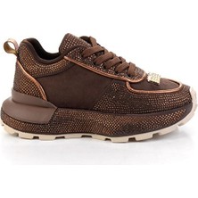 White Line Prens 200-2 Kadın Taşlı Sneaker Spor Ayakkabı Kahve