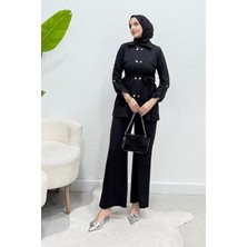 Tesettür Diyarı Pera Çıtçıtlı Krep Kumaş Tesettür Takım- Siyah