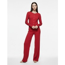 Merlot %100 Pamuk Pointelle Wide-Leg Pijama Altı