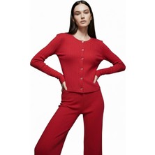 Merlot %100 Pamuk Pointelle Düğmeli Pijama Üstü