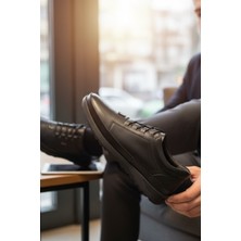 Enoch Hakiki Deri Siyah Tek Parça Görünümlü Erkek Sneaker Ortopedik Taban