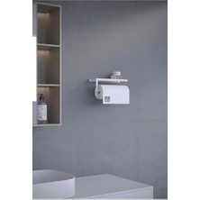 Metal Raflı Kağıt Havluluk – Duvar Tipi Mutfak & Banyo Kağıt Havlu Tutucu – Modern Metal Raflı Havluluk – Beyaz