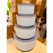 4'lü Modern Saklama Kabı Seti, Çizgili Bej Plastik, Bpa Içermeyen, Mikrodalga ve Dondurucu Uyumlu, 2.5L-1.5L-0.80L-0.45L Kapasiteli, Yuvarlak Tasarım