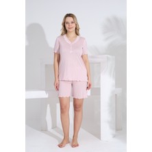 Evia Angelique Bambu Kumaş Kısa Kol V Yaka Kadın Şort Takım 22076-77