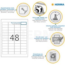 Herma 4346 Üniversal Etiket Dın A4 Çıkarılabilir, Küçük 45,7 x 21,2 Mm, 25 Yaprak, Kağıt, Mat Kendinden Yapışkanlı, Yazdırılabilir, 1.200 Yapışkan Etiket, Beyaz