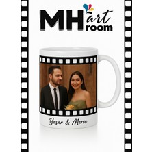 PremiumPort Özel Tasarımlı Film Şeridi Temalı Kupa Bardak, Nişan ve Nikah Hatırası