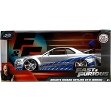 Jada Toys & Furious Brian S 2002 Skyline R34 Die-Cast Car, 1:24 Scale, Silver & Blue
