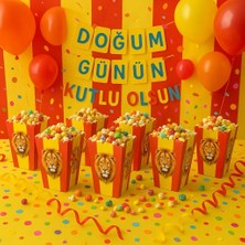 Partinity Sarı Kırmızı Aslan Temalı Popcorn Kutusu, 8'li Set, Doğum Günü Parti Malzemesi