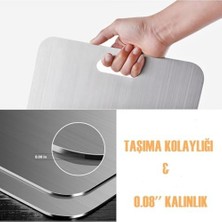 Çelik Kesme Tahtası 2'li Set 304 Paslanmaz Çelik Gıda Temasına Uygun Hijyenik ve Dayanıklı Antibakteriyel 1,6 mm Kesim Panosu Levhası Cam Kesme Tahtası Kaliteli