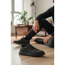 Enoch Hakiki Deri Siyah Mikro Dokulu Erkek Sneaker Ortopedik Taban