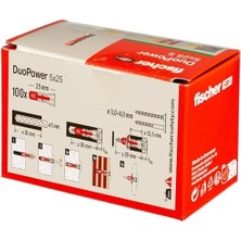 Duopower 5 x 25, Evrensel Dübel, Güçlü 2 Bileşenli Dübel, Beton, Tuğla, Taş, Alçı Karton Vb. Yerlere Sabitlemek Için Plastik Dübel, Vidasız, 100 Adet