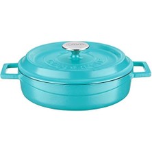 Metal Spring Serisi - Döküm Çok Amaçlı Tencere, Yuvarlak, 24 Cm, Mat, Parlak Siyah Taban, Turkuaz