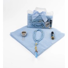 PremiumPort Mavi Eşarp, Tesbih ve Zikirmatik Hediye Seti, Şık Kutulu Kadın Hediyesi