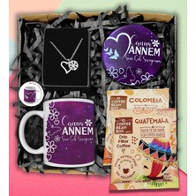 PremiumPort Anneler Günü Kalpli Kar Tanesi Kolye, Tasarım Kupa, Mum ve Dünya Kahvesi Seti